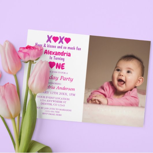 Invitation XOXO Embrasse et embrasse 1er anniversaire
