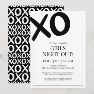 Invitation XOXO Girls Night Out Black Bestie Galentine Party