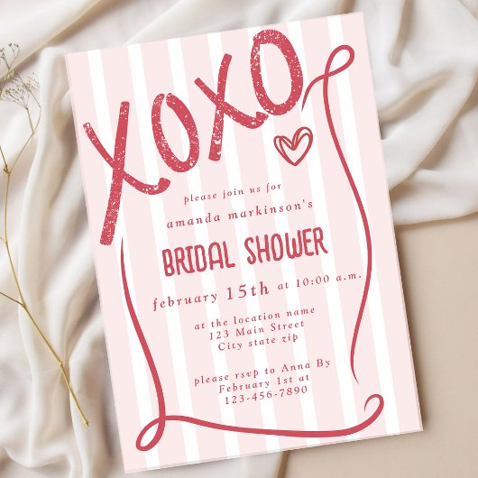 Invitation XOXO Hand Drawn Pink Bridal Shower Party