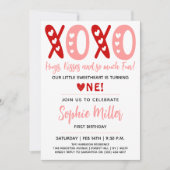Invitation XOXO Hugs & Kisses Saint Valentin 1er anniversaire (Devant)