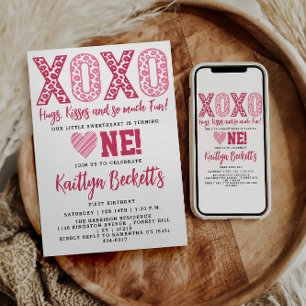 Invitation XOXO Hugs & Kisses Saint Valentin 1er anniversaire
