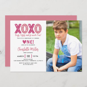 Invitation XOXO Hugs & Kisses Saint Valentin 1er anniversaire