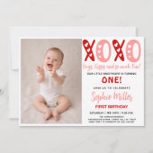 Invitation XOXO Hugs & Kisses Valentine's Day 1st Birthday (Devant)
