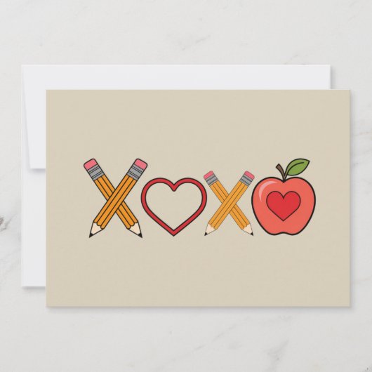 Invitation XOXO Professeur Saint-Valentin Crayon et Pomme (Devant)