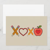 Invitation XOXO Professeur Saint-Valentin Crayon et Pomme (Devant / Derrière)