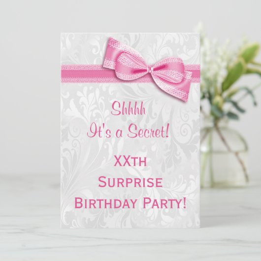 Invitation XXe SURPRISE Anniversaire Fête Damas & Pink Bow (Debout devant)