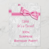 Invitation XXe SURPRISE Anniversaire Fête Damas & Pink Bow (Devant / Derrière)