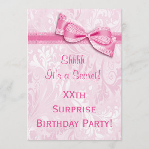 Invitation XXe SURPRISE Anniversaire fête Pink Damask et Bow