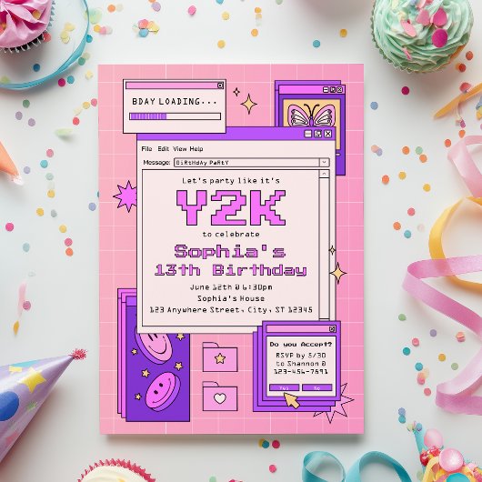 Invitation Y2K 2000s Retro Computer Interface Birthday Party