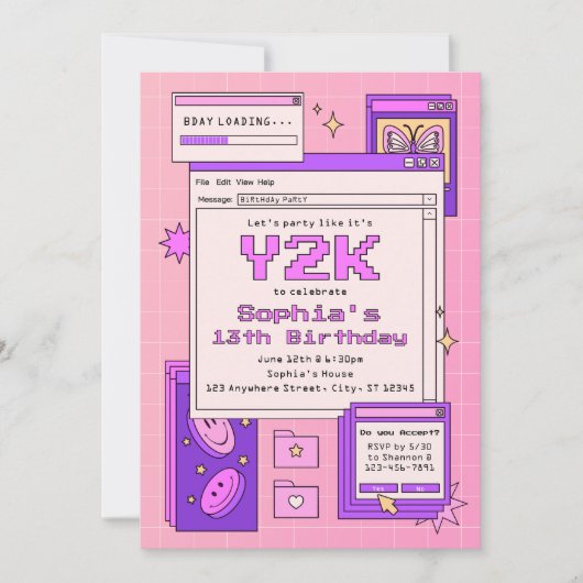 Invitation Y2K 2000s Retro Computer Interface Birthday Party (Devant)