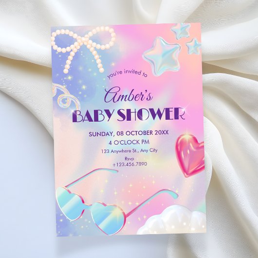 Invitation Y2k hologram cute baby shower