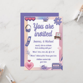 Invitation Y2K Pink Purple 2000s Retro Tech Geek Love Mariage