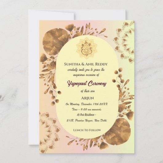 Invitation Yagnopavit Upanayanam Hindu Thread Janeu Cérémonie (Devant)