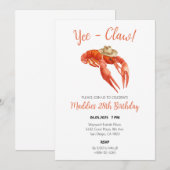 Invitation Yee Claw Crawfish Boil Aquarelle Anniversaire (Devant / Derrière)
