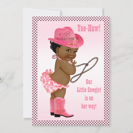 Invitation Yee Haw ! Baby shower de petite fille ethnique (Devant)