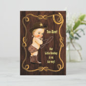 Invitation Yee Haw ! Baby shower rustique Blonde Cowboy (Debout devant)