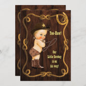 Invitation Yee Haw ! Baby shower rustique Blonde Cowboy (Devant / Derrière)