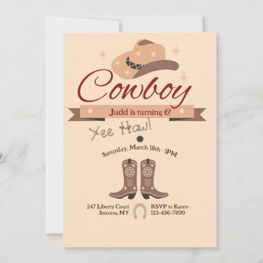 Invitation Yee Haw Cowboy fête d'anniversaire (Devant)