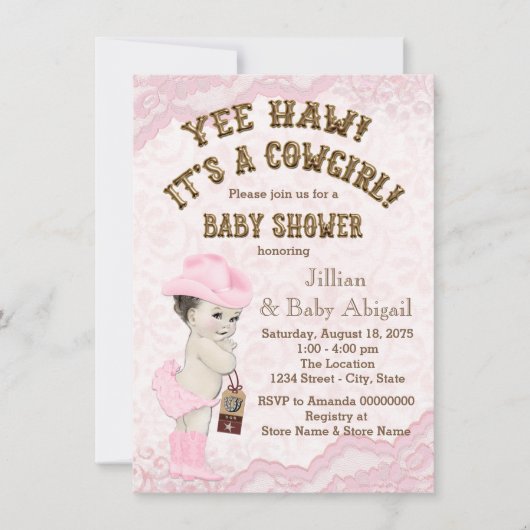 Invitation Yee Haw Cowgirl Baby shower (Devant)