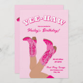 Invitation Yee-Haw Cowgirl Boots Birthday (Devant / Derrière)