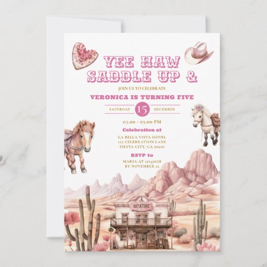Invitation Yee haw Cowgirl Rodeo Wild West Ranch 5e anniversa (Devant)