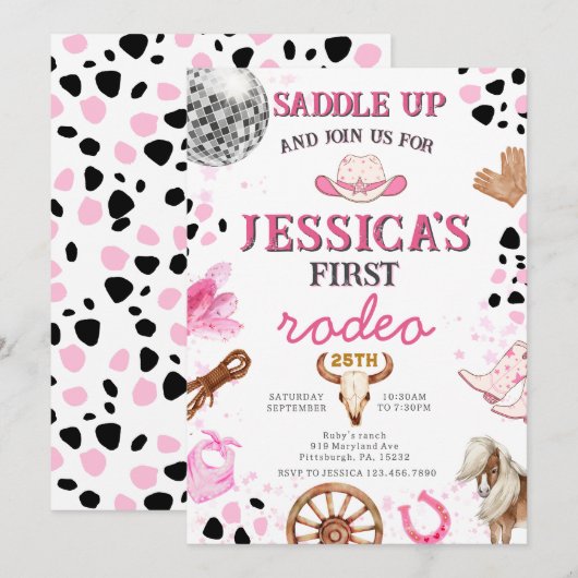Invitation Yee Haw Disco Cowgirl Rodeo Anniversaire Invitatio (Devant / Derrière)