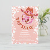 Invitation Yee Haw Peach Disco Cowgirl Rodeo Anniversaire (Debout devant)