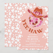 Invitation Yee Haw Peach Disco Cowgirl Rodeo Anniversaire (Devant / Derrière)
