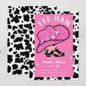 Invitation Yee Haw Pink Cowgirl Rodeo Anniversaire (Devant / Derrière)