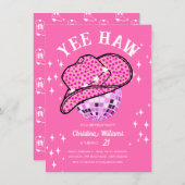 Invitation Yee Haw Pink Disco Cowboy Rodeo Anniversaire (Devant / Derrière)