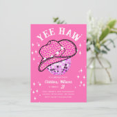 Invitation Yee Haw Pink Disco Cowboy Rodeo Anniversaire (Debout devant)