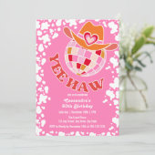 Invitation Yee Haw Pink Disco Cowgirl Rodeo Anniversaire (Debout devant)