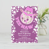 Invitation Yee Haw Purple Disco Cowgirl Rodeo Anniversaire (Debout devant)