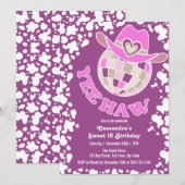 Invitation Yee Haw Purple Disco Cowgirl Rodeo Anniversaire (Devant / Derrière)
