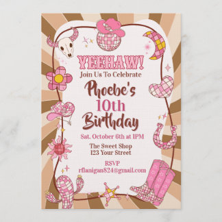 Invitation Yee Haw! Retro Disco Cowgirl Rodeo Birthday Party 