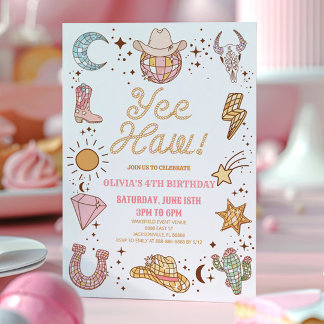 Invitation Yee Haw ! Retro Disco Cowgirl Rodeo fête d'anniver