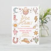 Invitation Yee Haw ! Retro Disco Cowgirl Rodeo fête d'anniver (Debout devant)