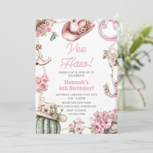 Invitation Yee Haw! Western Cowgirl Rodeo Birthday Party (Debout devant)