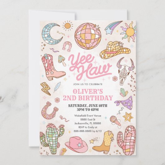 Invitation Yee Haw Western Rodeo Cowgirl 2nd Birthday (Devant)