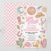 Invitation Yee Haw Western Rodeo Cowgirl 2nd Birthday (Devant / Derrière)