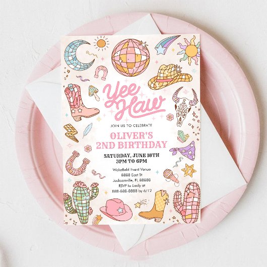 Invitation Yee Haw Western Rodeo Cowgirl 2nd Birthday
