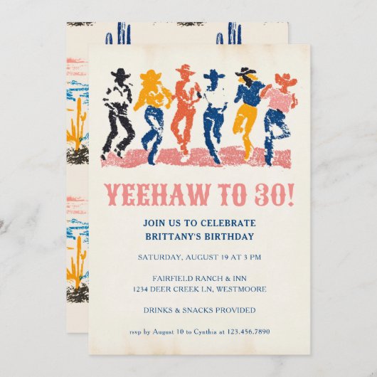 Invitation Yeehaw Cowgirl moderne 30e fête d'anniversaire (Devant / Derrière)