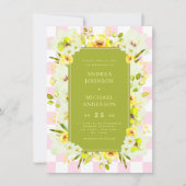 Invitation Yellow and Green Floral Checkered Wedding Invite (Devant)