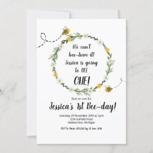 Invitation Yellow Bee Rustic 1er anniversaire de fête Invitat