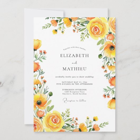 Invitation Yellow Bloom Romance Wedding (Devant)