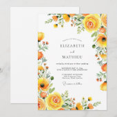Invitation Yellow Bloom Romance Wedding (Devant / Derrière)