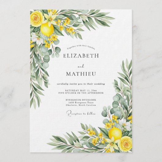 Invitation Yellow Blooming Botanical Wedding (Devant)