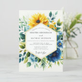 Invitation Yellow Blue Botanical Bloom Wedding (Debout devant)