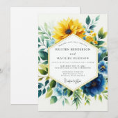 Invitation Yellow Blue Botanical Bloom Wedding (Devant / Derrière)
