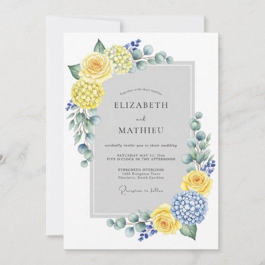Invitation Yellow Blue Refreshing Spring Wedding (Devant)